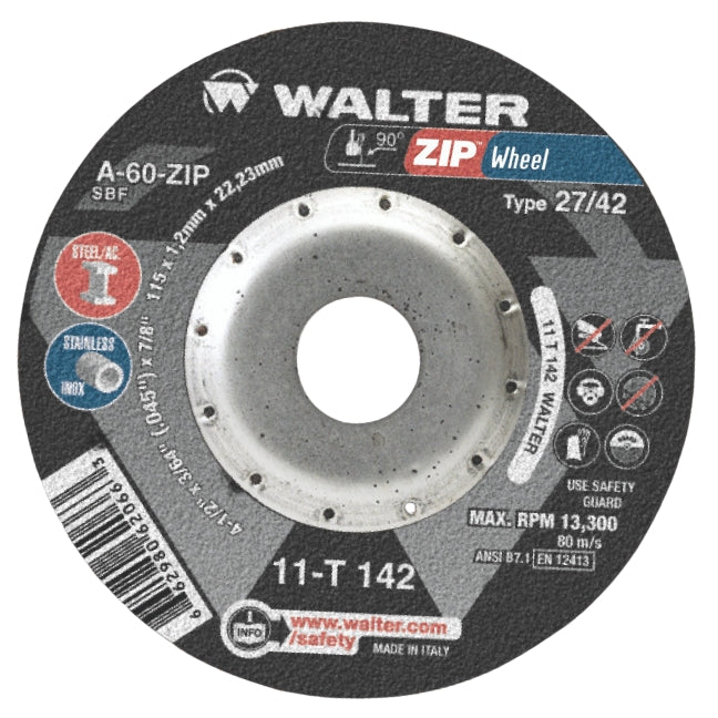WALTER 4-1/2" x 3/64" x 7/8" ZIPCUT Cut Off Wheel - Type 27