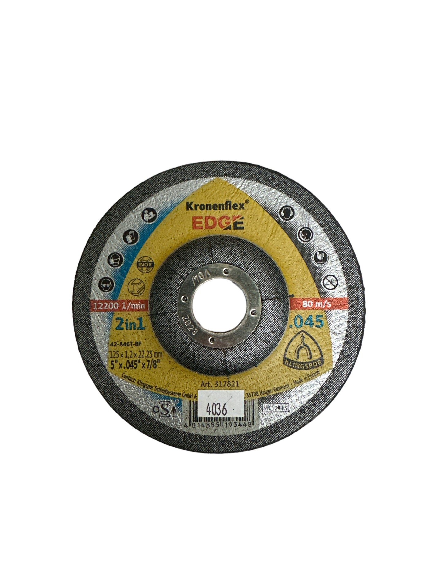 KLINGSPOR Edge cut-off wheel 5 x .045 x 7/8 in. Depressed