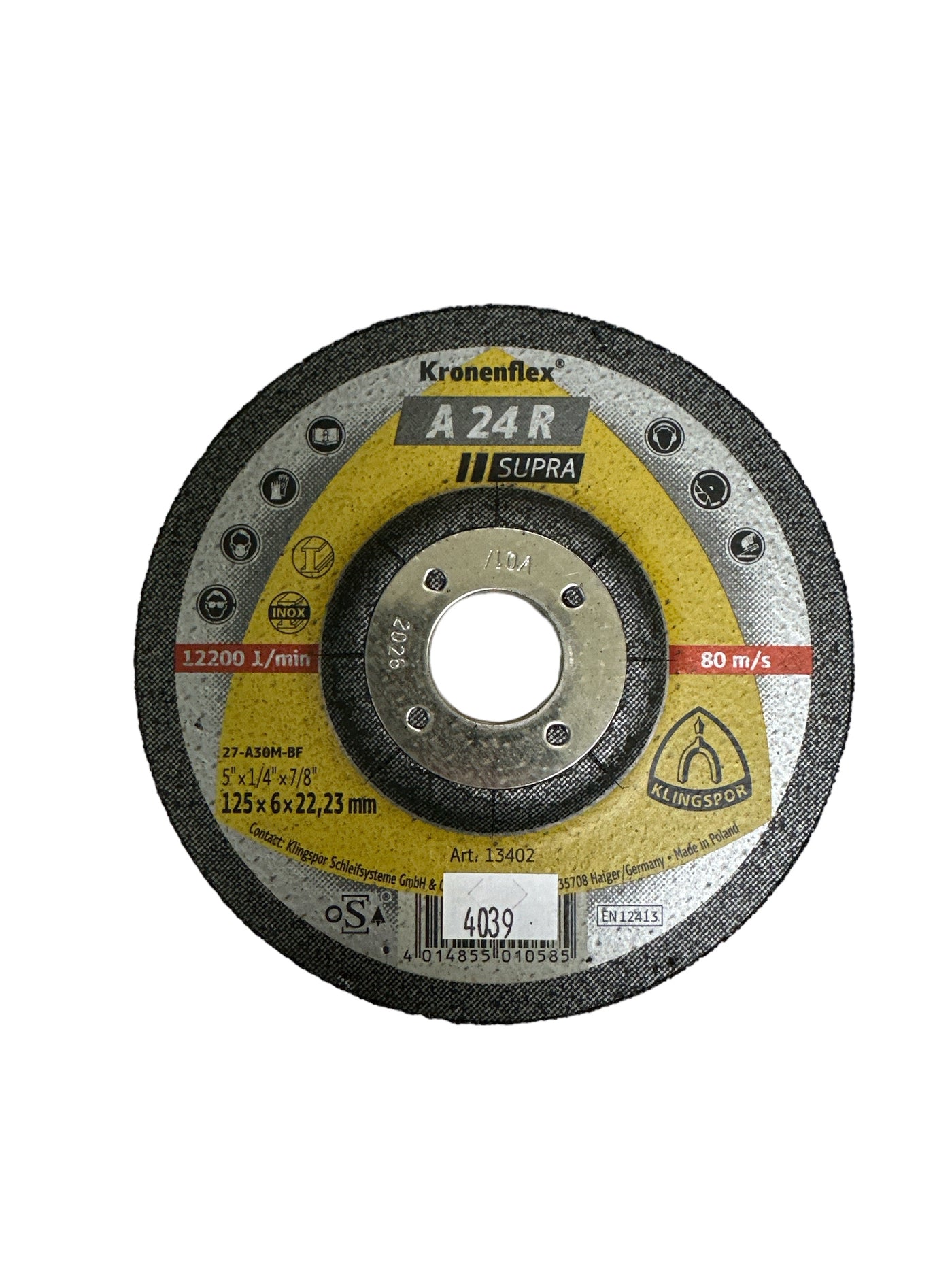 KLINGSPOR A 24 R SUPRA Gr. Disc  5 x 1/4 x 7/8 Depressed