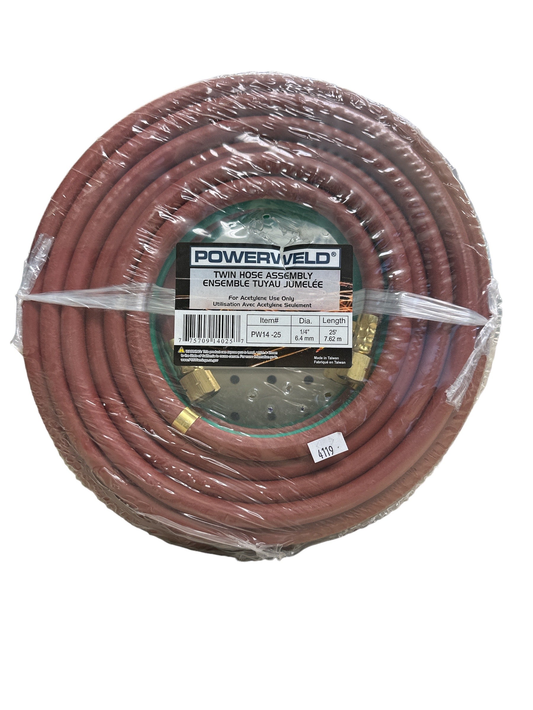 Welding Hose- Twin, Grade R 1/4in. x 25’